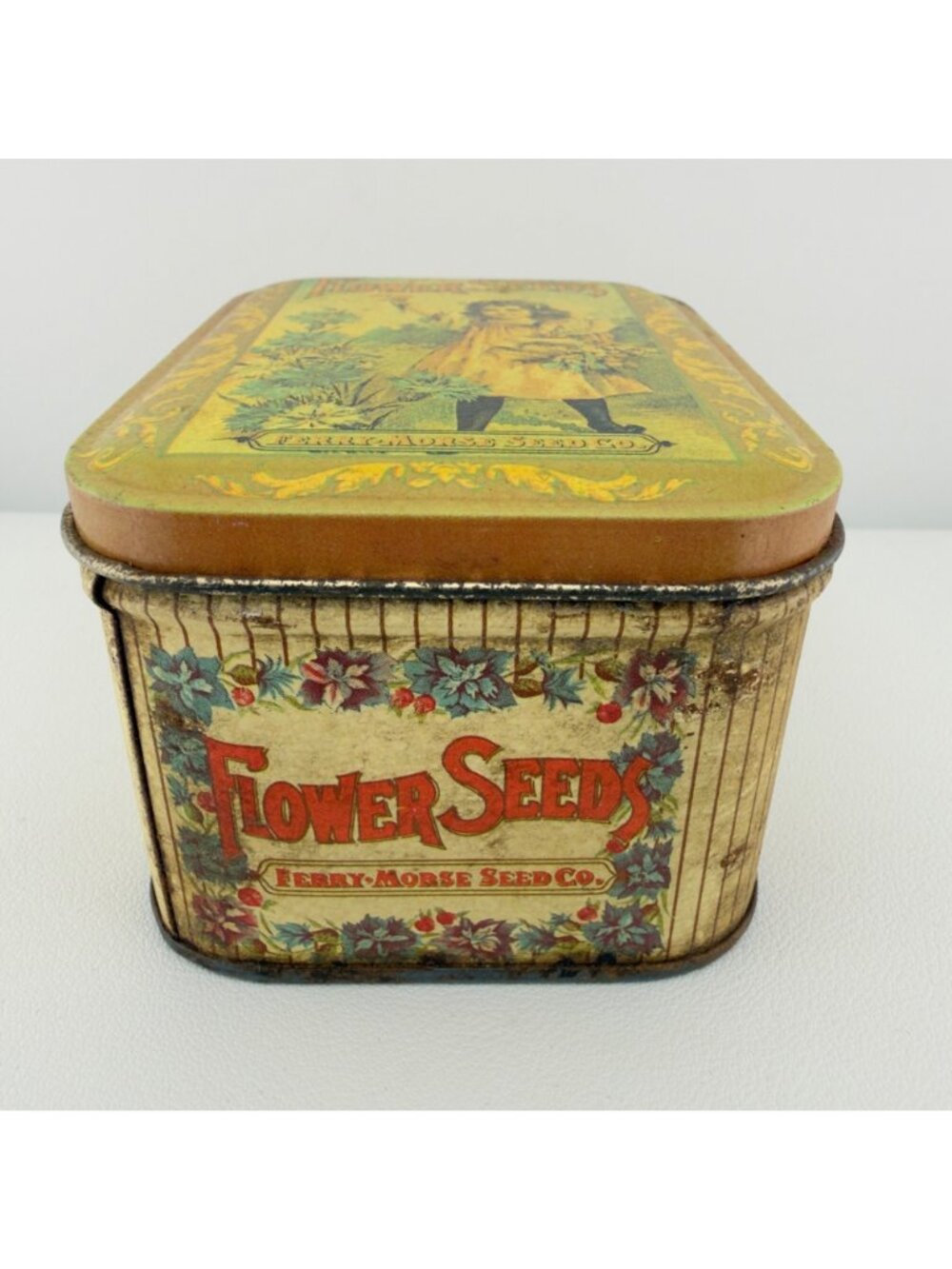 Vintage Ferry Morse Flower Seeds Tin Storage Box Advertising Decorative - Picture 2 of 12